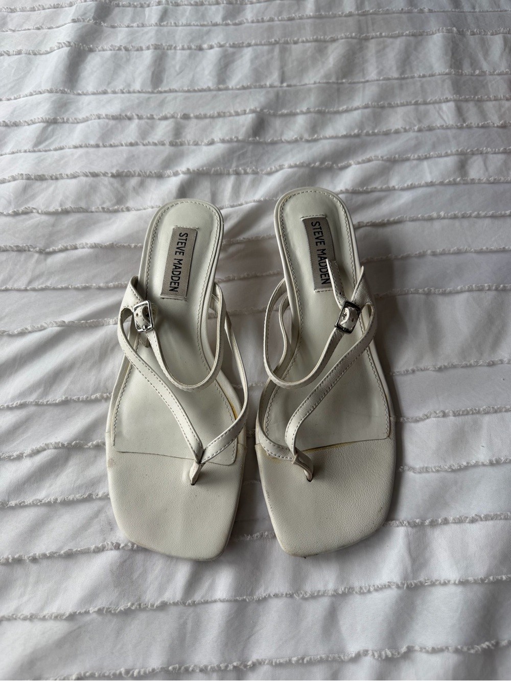 Steve Madden White Strappy Square-Toe Sandal Heels